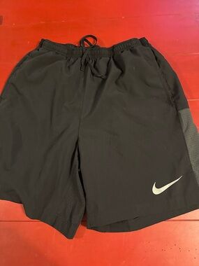 Nike Black Athletic/swim Shorts with White Swoosh medium